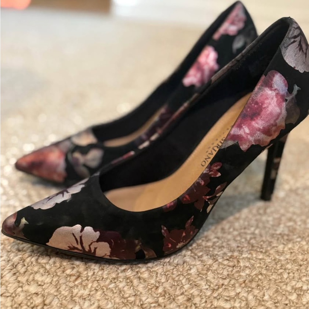Christian Siriano Black and Pink Floral Heels